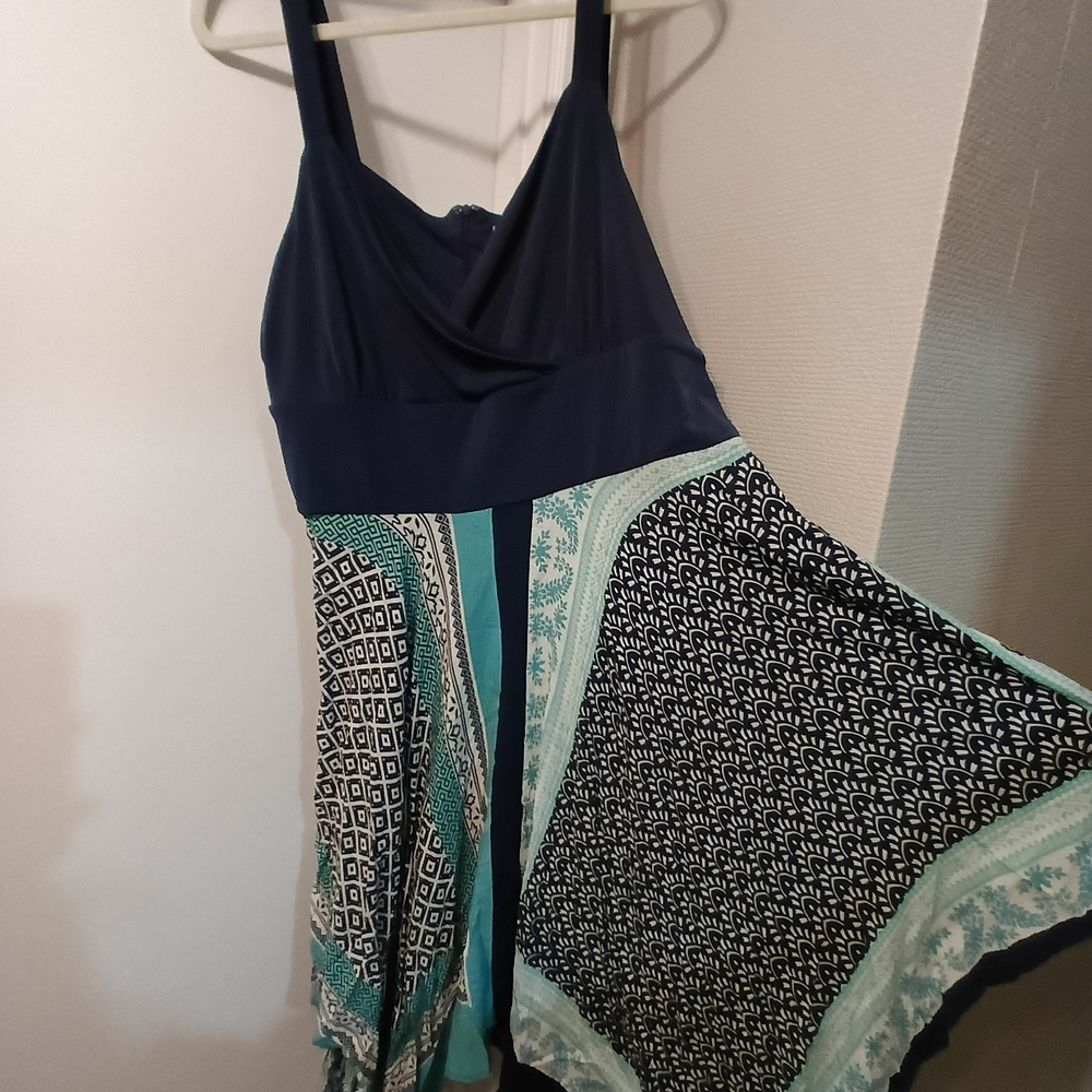 Stylish Navy and Teal Handkerchief Dress Size 18/20